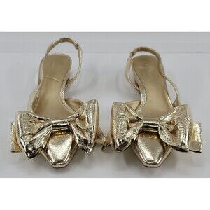 NWOT Zara Gold Metallic Bow Slingback Pointed Toe Flats - Size 35 (US 5)